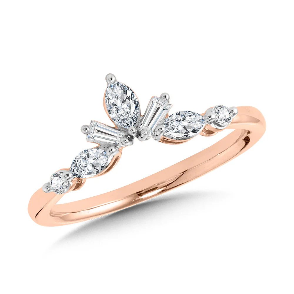 14 Karat Rose Gold Marquise and Baguette Diamond Curved Band