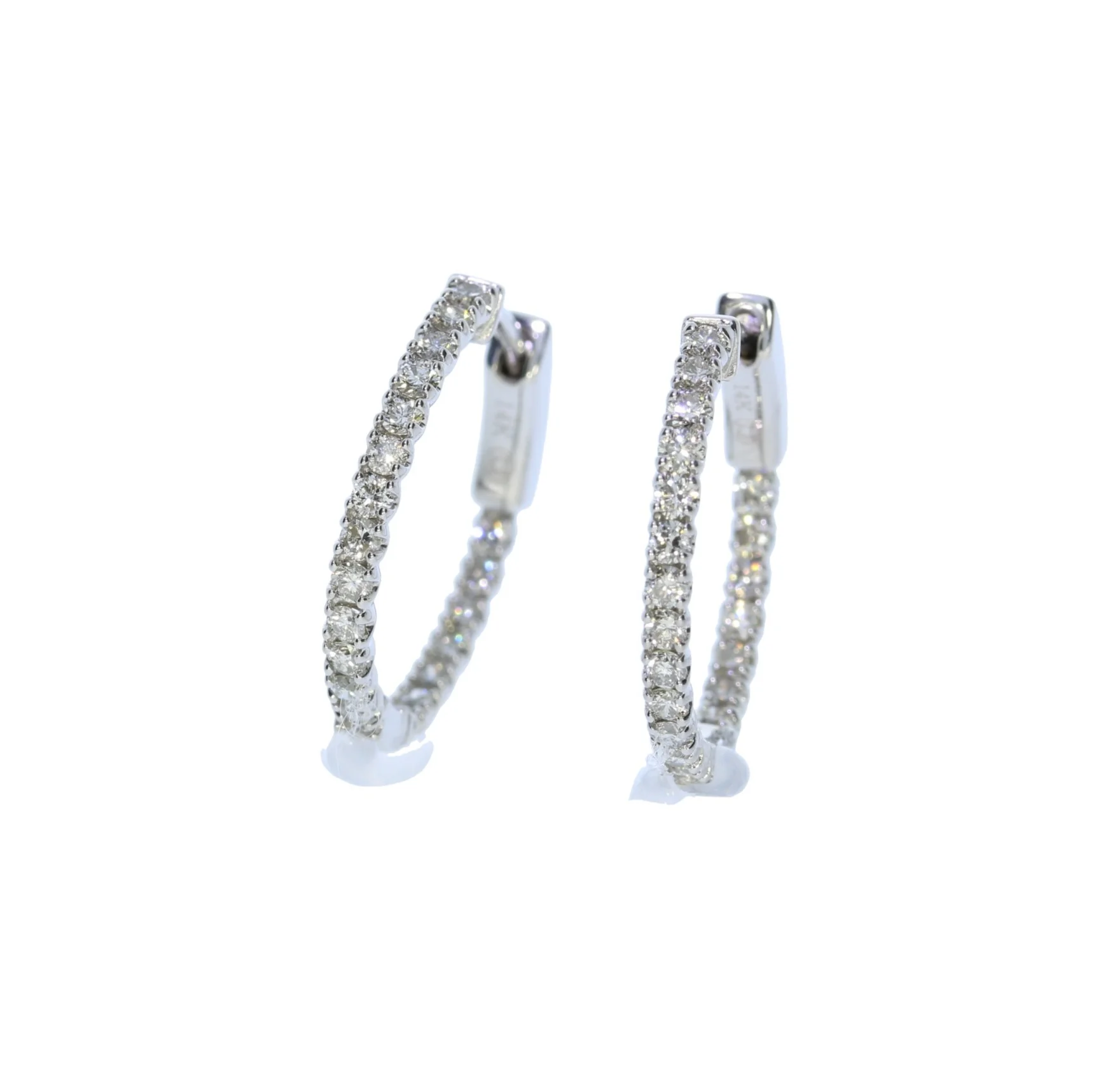 14 Karat White Gold Diamond In and Out Style Hoop Earrings