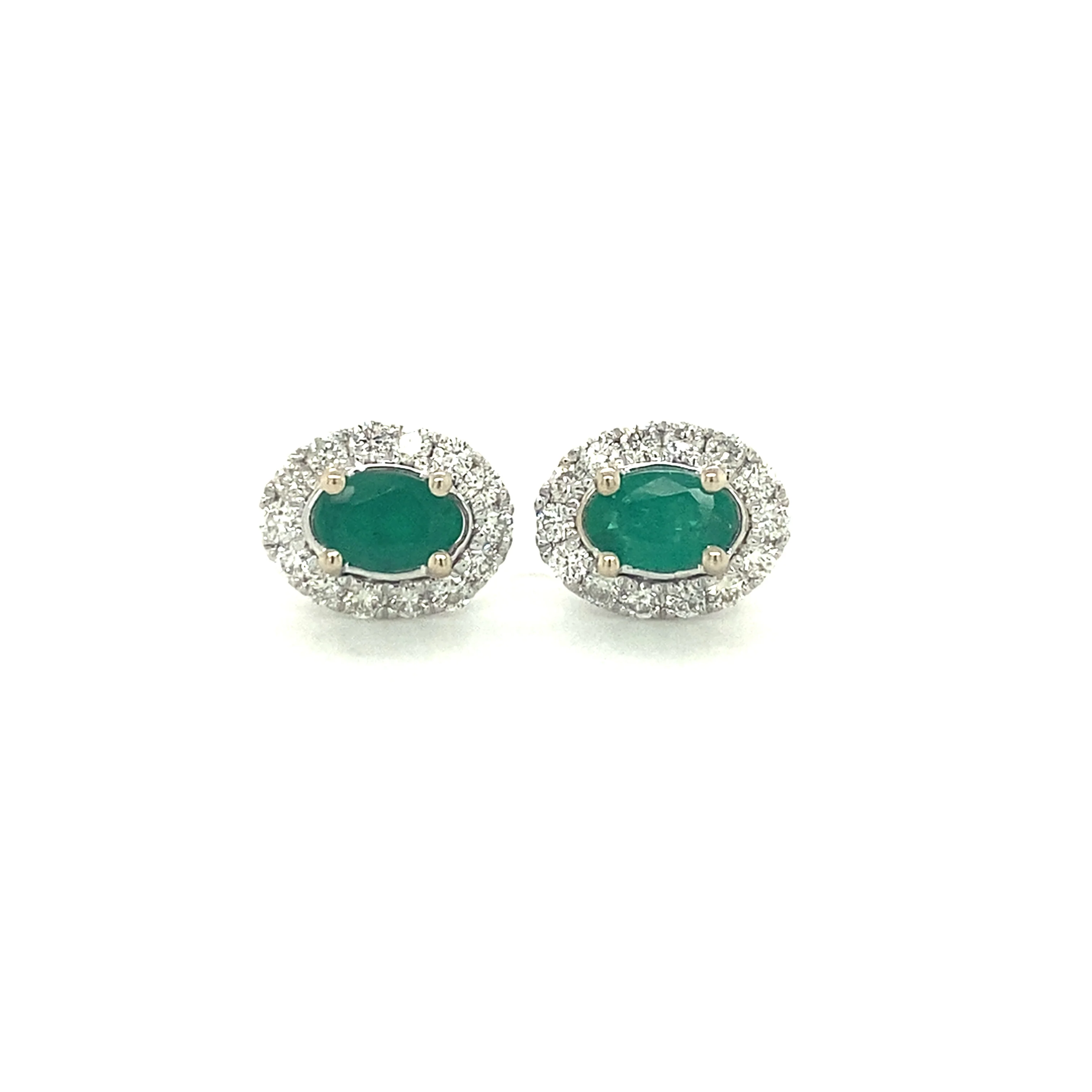 14 Karat White Gold Emerald Halo Earrings