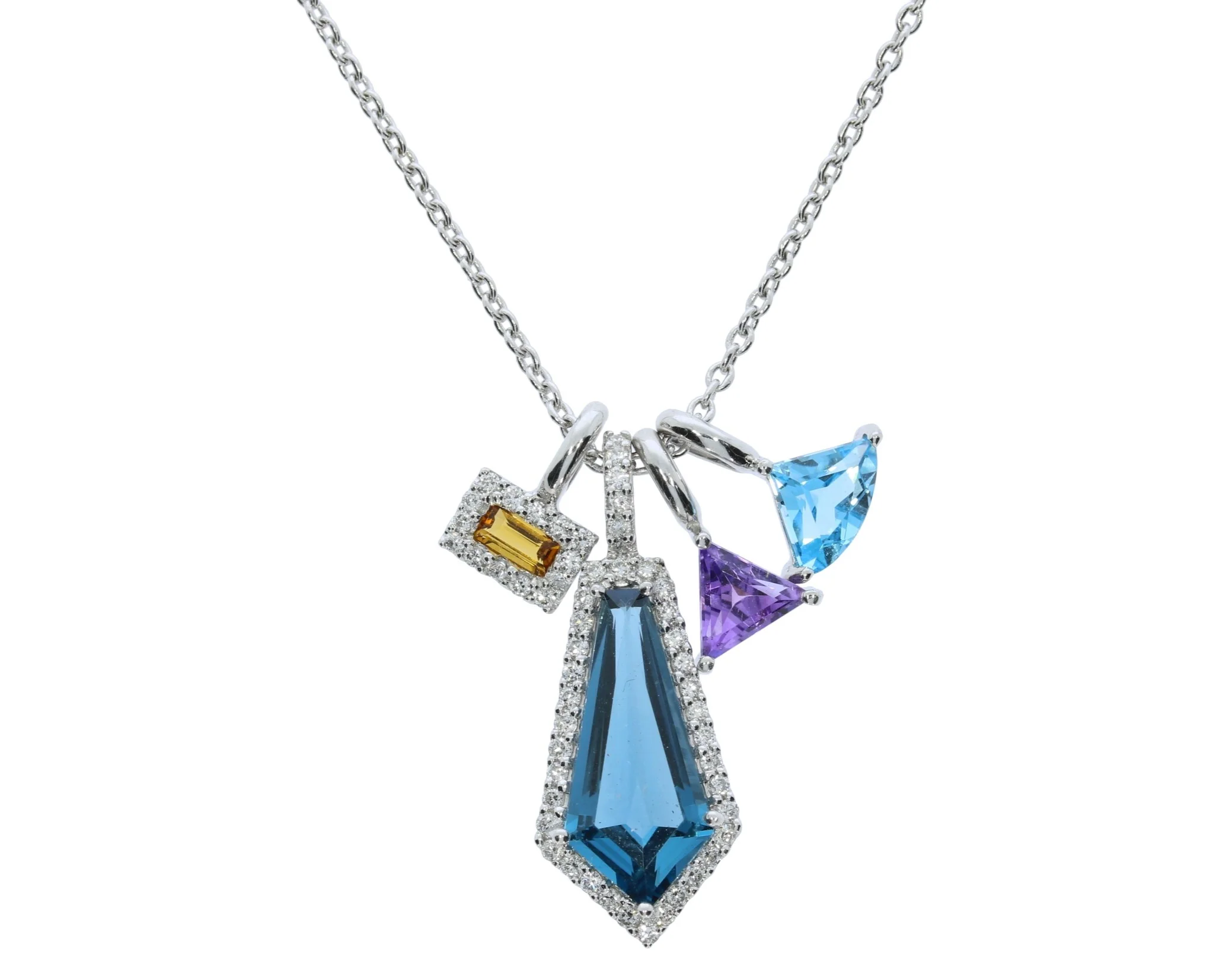 14 Karat White Gold Multi Diamond and Gemstone Pendant