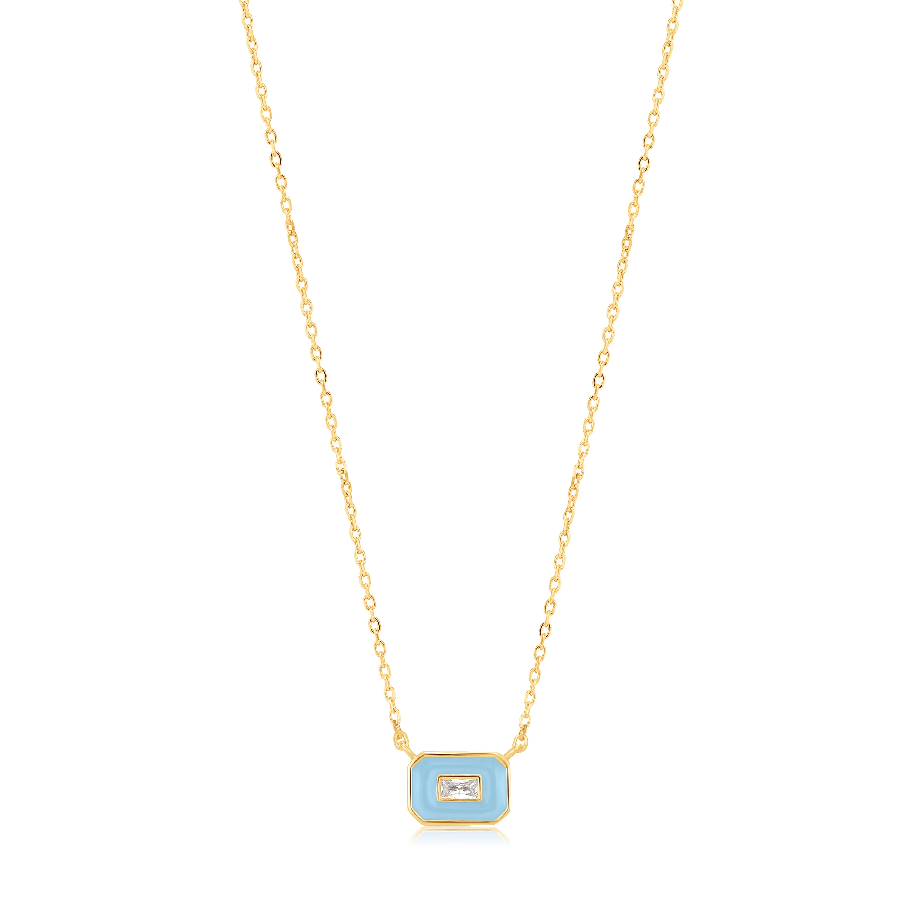 Ania Haie Powder Blue Enamel Emblem Gold Necklace