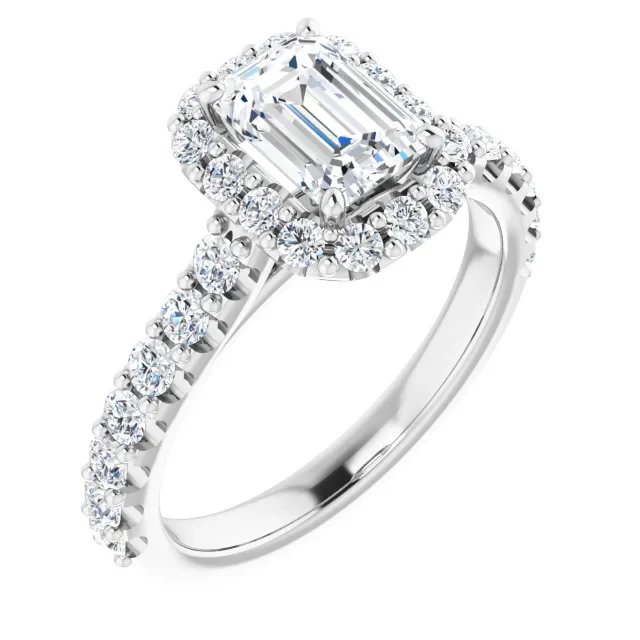 White Gold Emerald Halo Lab Grown Diamond Engagmenet Ring - Image 2