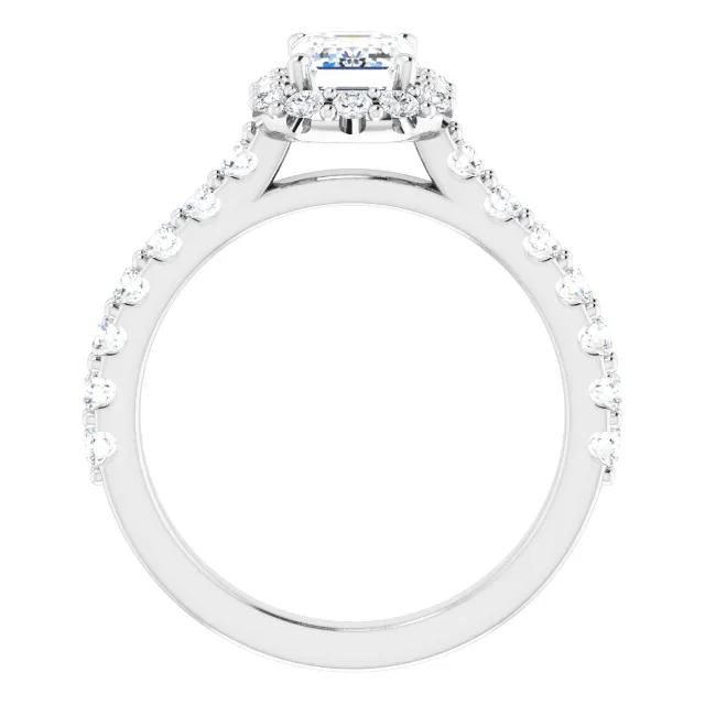 White Gold Emerald Halo Lab Grown Diamond Engagmenet Ring - Image 3