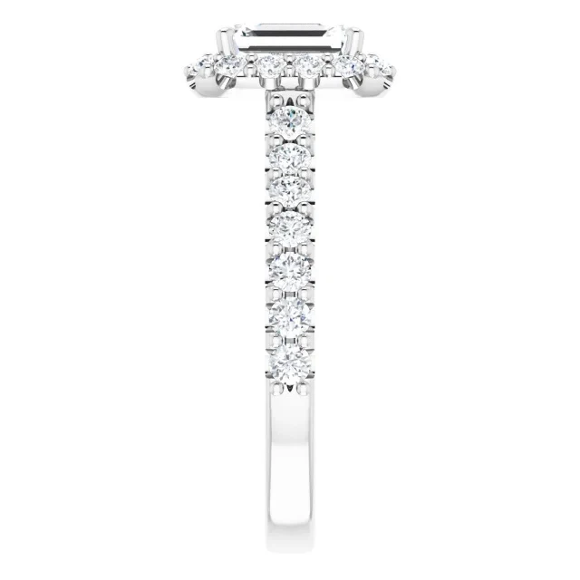 White Gold Emerald Halo Lab Grown Diamond Engagmenet Ring - Image 4