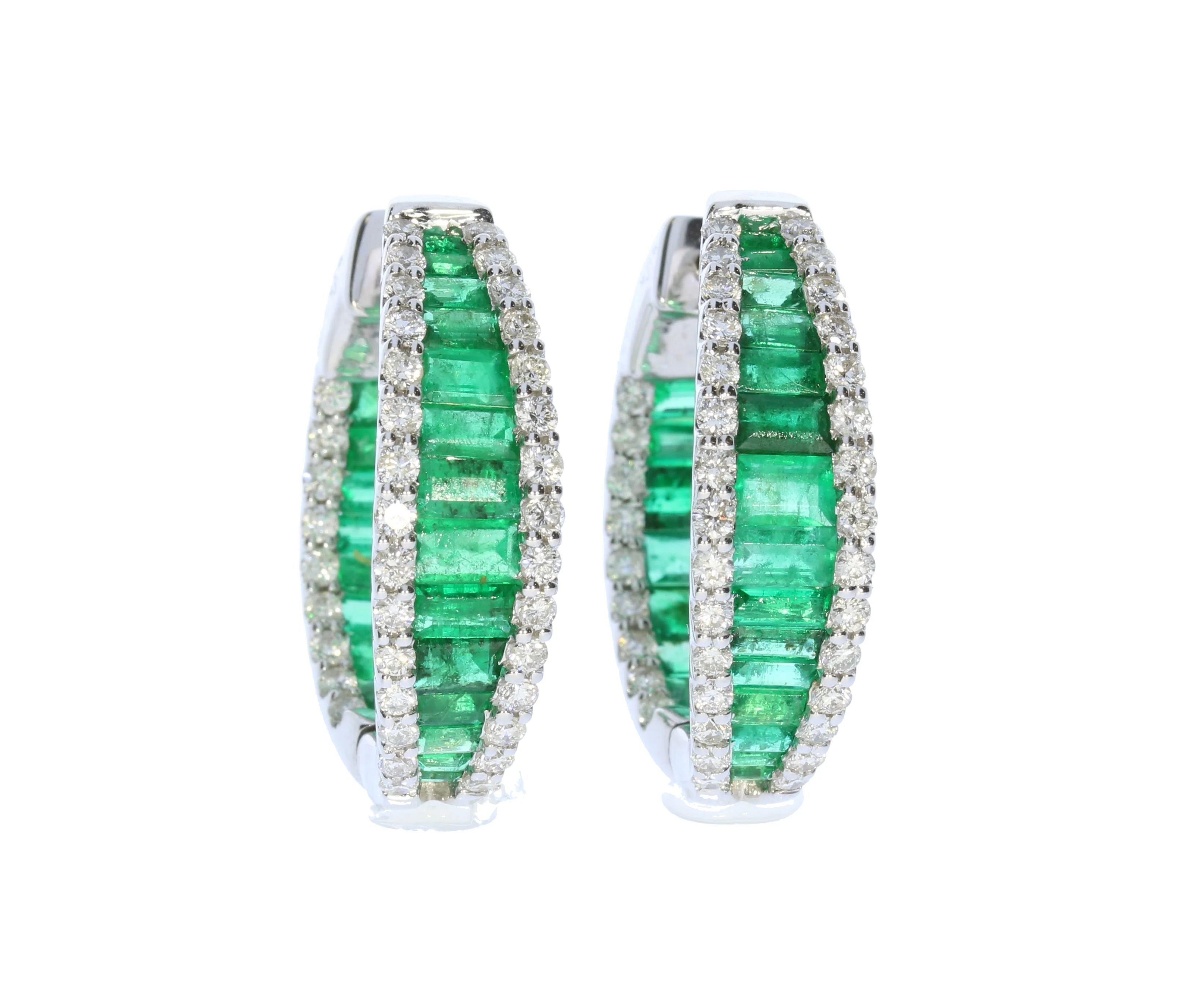 Emerald and Diamond In and Out Hoop Earrings