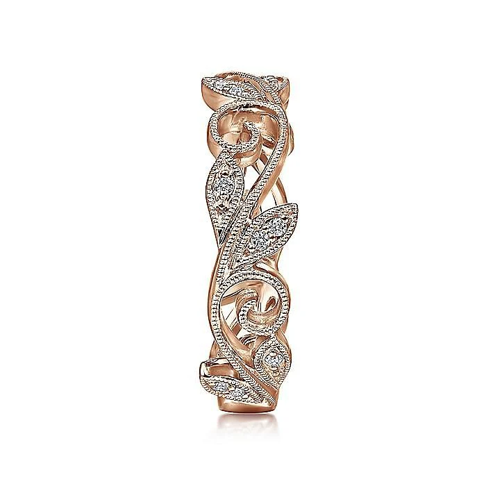 Gabriel & Co. 14 Karat Rose Gold Scrolling Floral Diamond Stackable Ring - Image 4