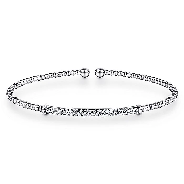 Gabriel & Co. 14 Karat White Gold Bujukan Split Cuff Bracelet with Diamond Pavé Bar