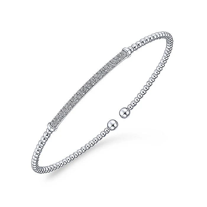 Gabriel & Co. 14 Karat White Gold Bujukan Split Cuff Bracelet with Diamond Pavé Bar - Image 2
