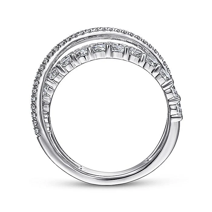 Gabriel & Co. 14 Karat White Gold Criss Crossing Layered Diamond Ring - Image 2