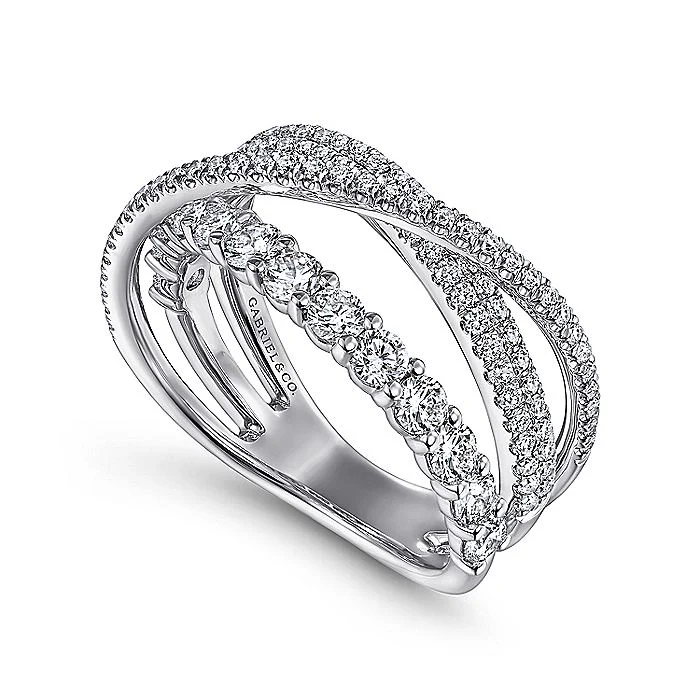 Gabriel & Co. 14 Karat White Gold Criss Crossing Layered Diamond Ring - Image 3