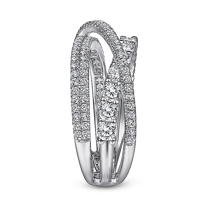 Gabriel & Co. 14 Karat White Gold Criss Crossing Layered Diamond Ring - Image 4