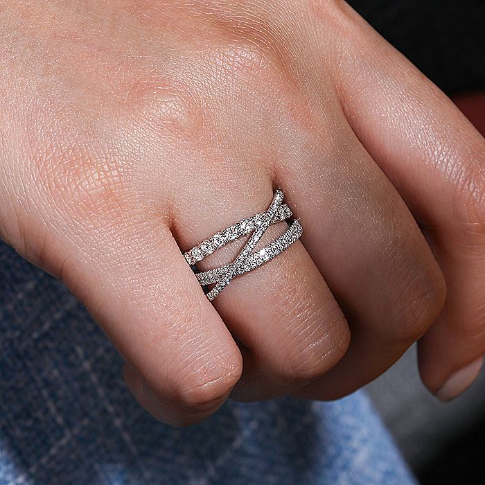 Gabriel & Co. 14 Karat White Gold Criss Crossing Layered Diamond Ring - Image 5