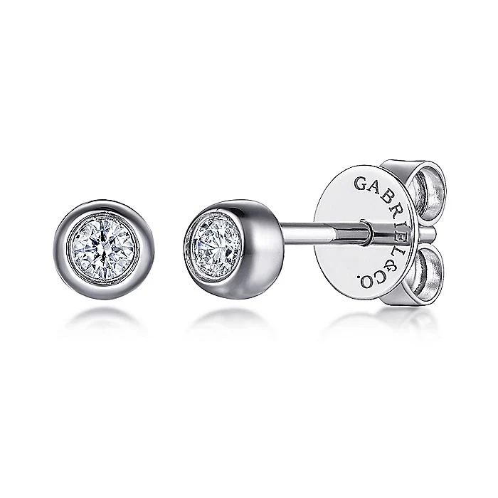 Gabriel & Co. 14 Karat White Gold Diamond Bezel Set Stud Earrings