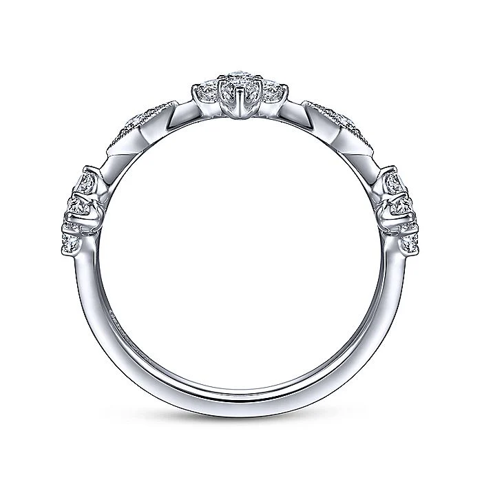 Gabriel & Co. 14 Karat White Gold Diamond Cluster Station Ring - Image 2