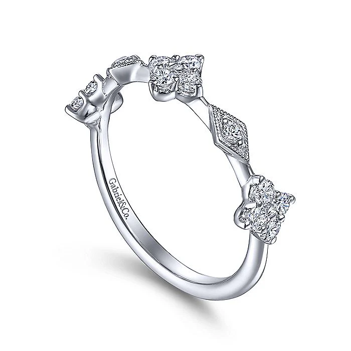 Gabriel & Co. 14 Karat White Gold Diamond Cluster Station Ring - Image 3