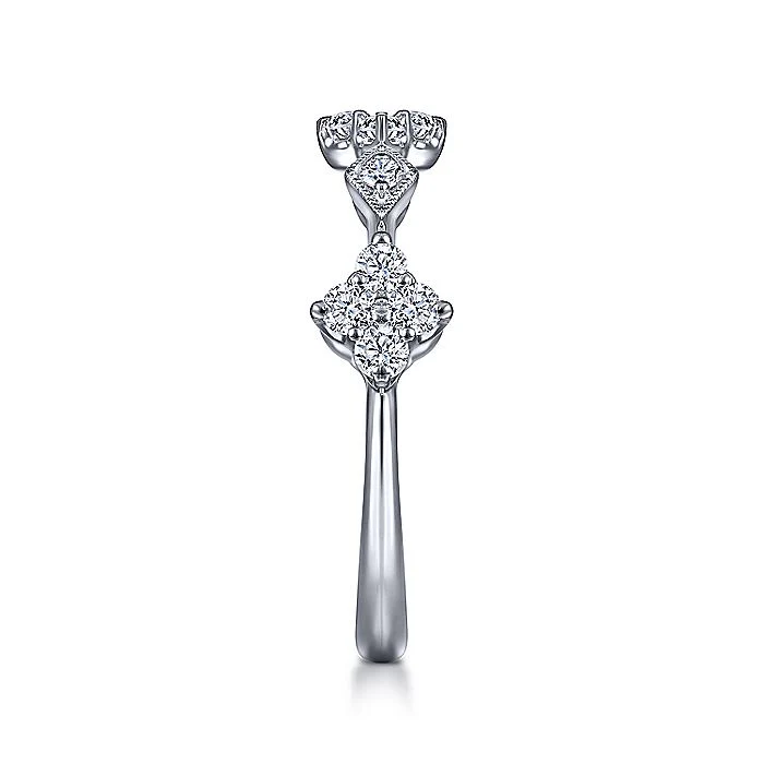 Gabriel & Co. 14 Karat White Gold Diamond Cluster Station Ring - Image 4