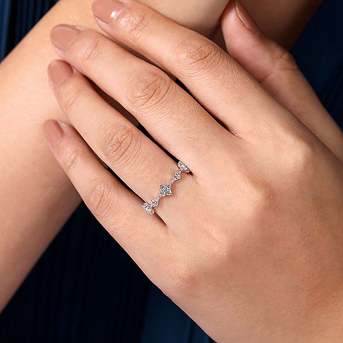 Gabriel & Co. 14 Karat White Gold Diamond Cluster Station Ring - Image 5