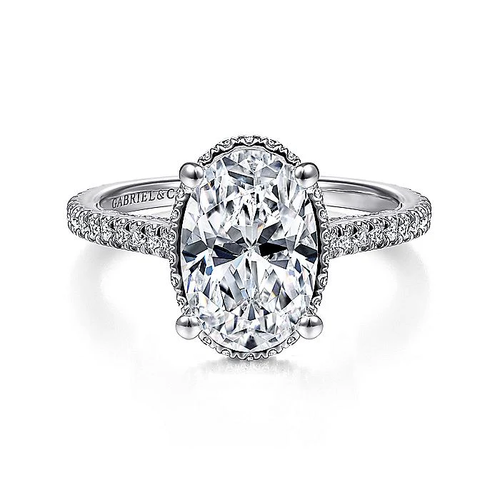 Gabriel & Co. 14 Karat White Gold Diamond Halo Semi-Mount Engagement Ring