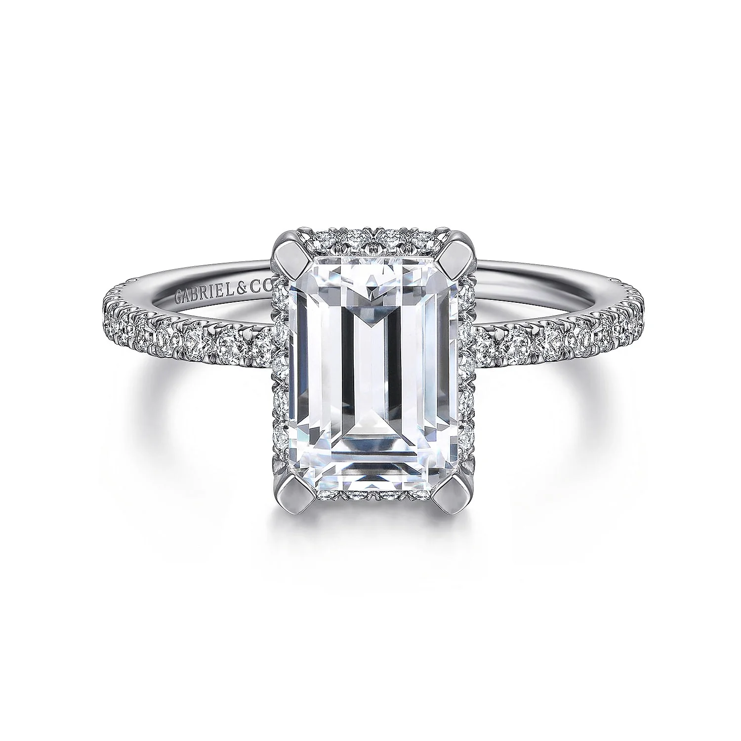 Gabriel & Co. 14 Karat White Gold Emerald Cut Halo Semi-Mount Diamond Engagement Ring