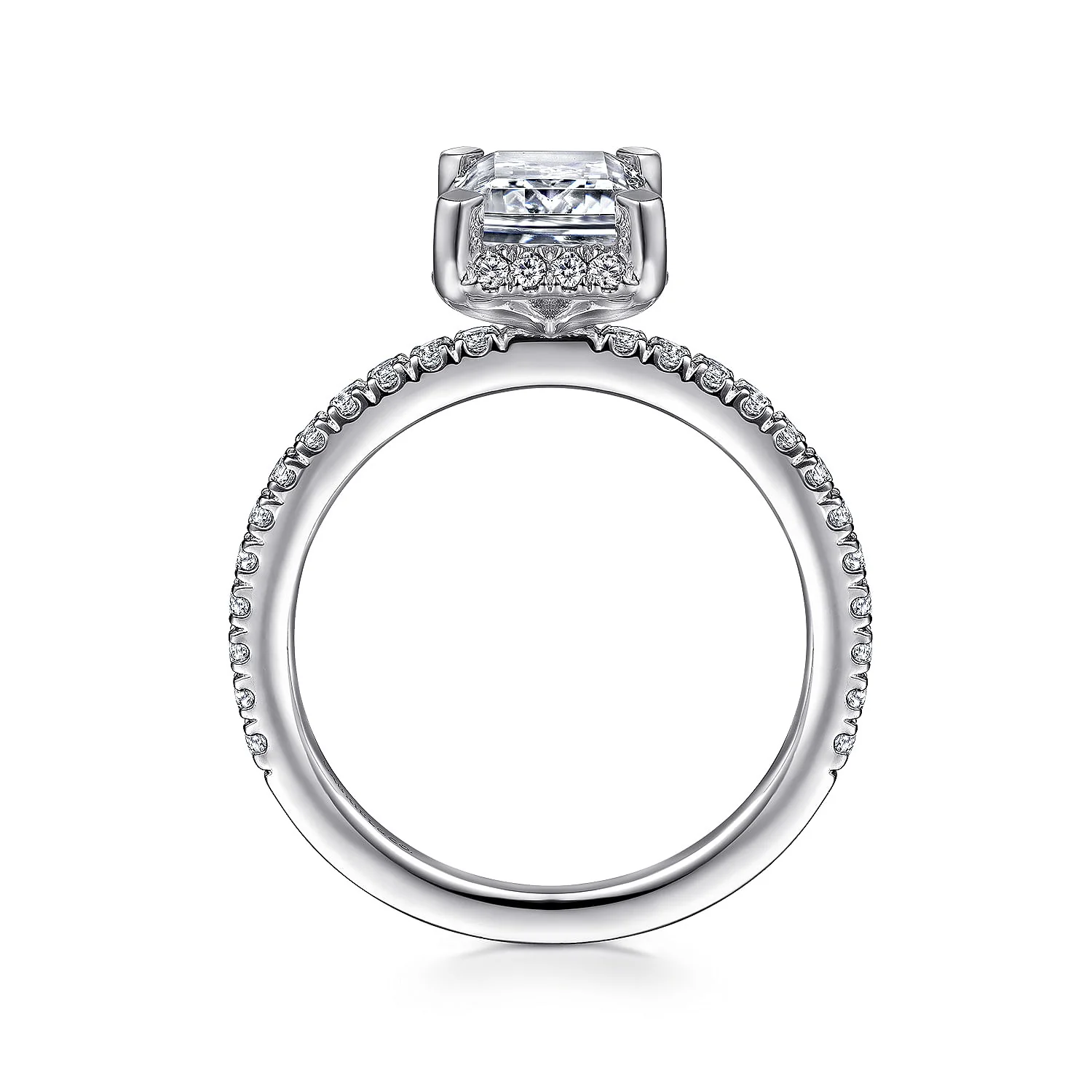 Gabriel & Co. 14 Karat White Gold Emerald Cut Halo Semi-Mount Diamond Engagement Ring - Image 2