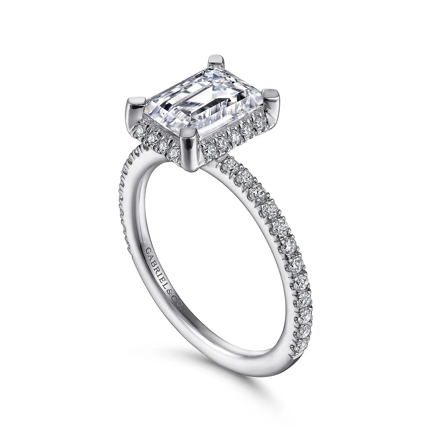 Gabriel & Co. 14 Karat White Gold Emerald Cut Halo Semi-Mount Diamond Engagement Ring - Image 3