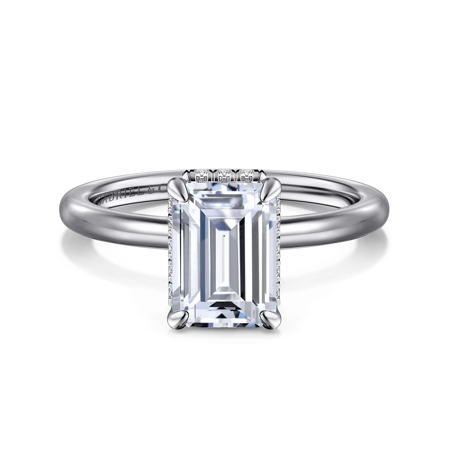 Gabriel & Co. 14 Karat White Gold Emerald Cut Hidden Halo Semi-Mount