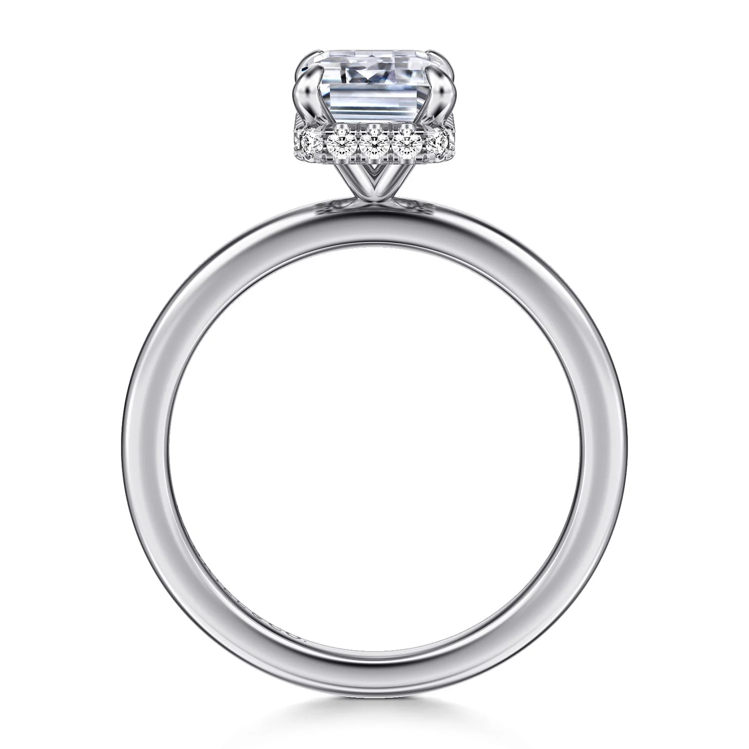 Gabriel & Co. 14 Karat White Gold Emerald Cut Hidden Halo Semi-Mount - Image 2