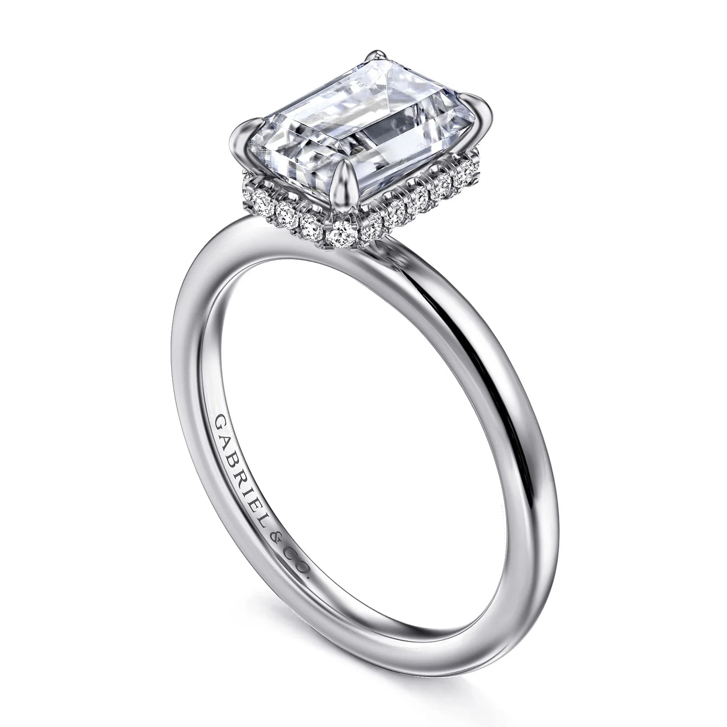 Gabriel & Co. 14 Karat White Gold Emerald Cut Hidden Halo Semi-Mount - Image 3