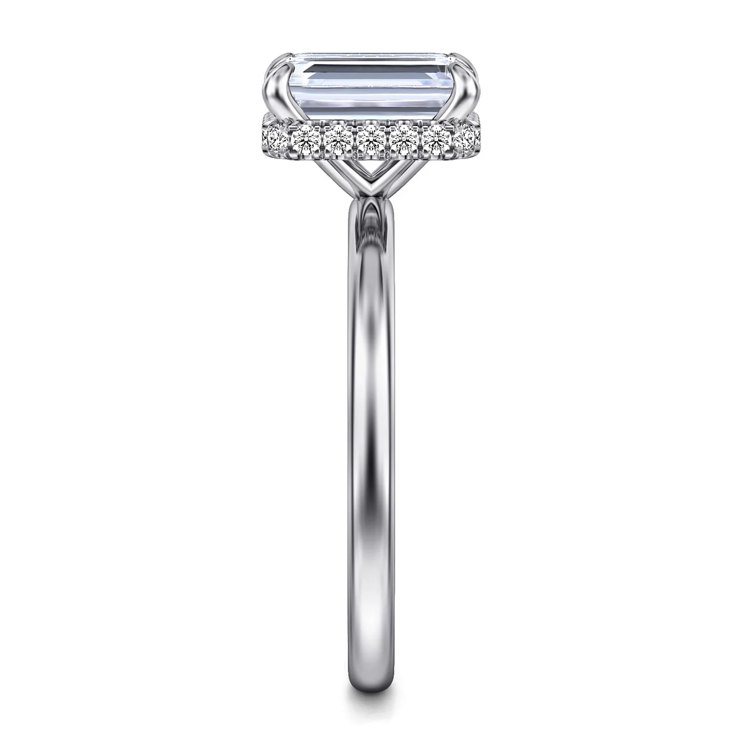 Gabriel & Co. 14 Karat White Gold Emerald Cut Hidden Halo Semi-Mount - Image 4