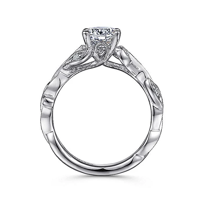 Gabriel & Co. 14 Karat White Gold Floral Round Semi-Mount Engagement Ring - Image 2
