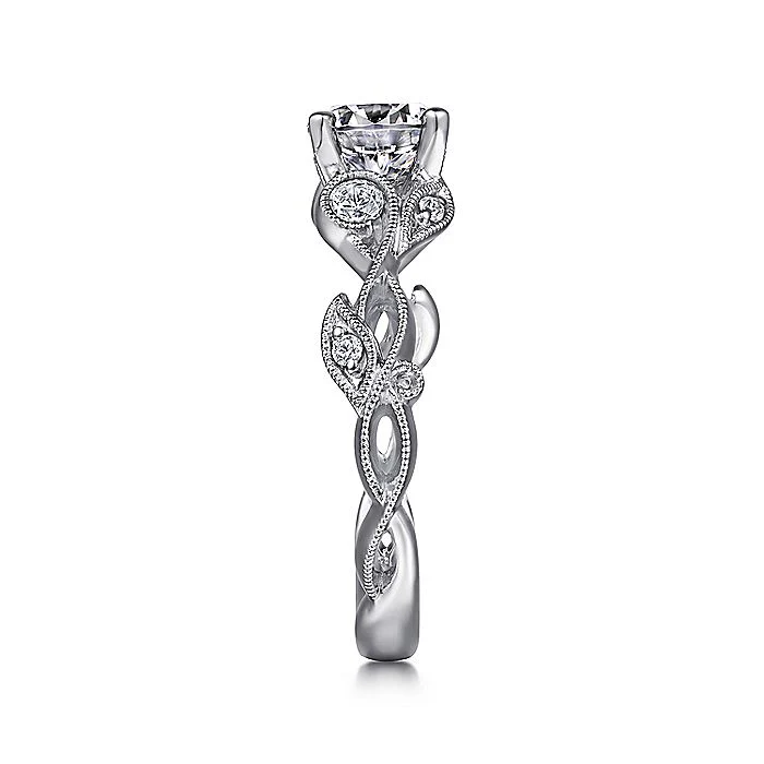 Gabriel & Co. 14 Karat White Gold Floral Round Semi-Mount Engagement Ring - Image 4
