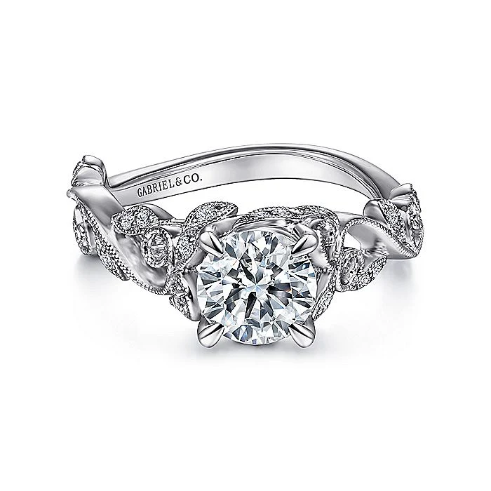 Gabriel & Co. 14 Karat White Gold Floral Semi-Mount Engagement Ring