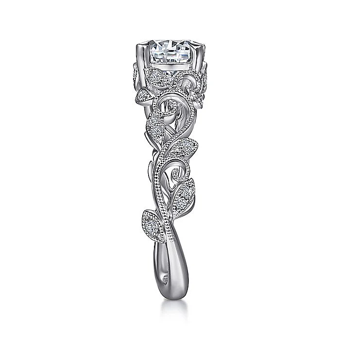 Gabriel & Co. 14 Karat White Gold Floral Semi-Mount Engagement Ring - Image 4