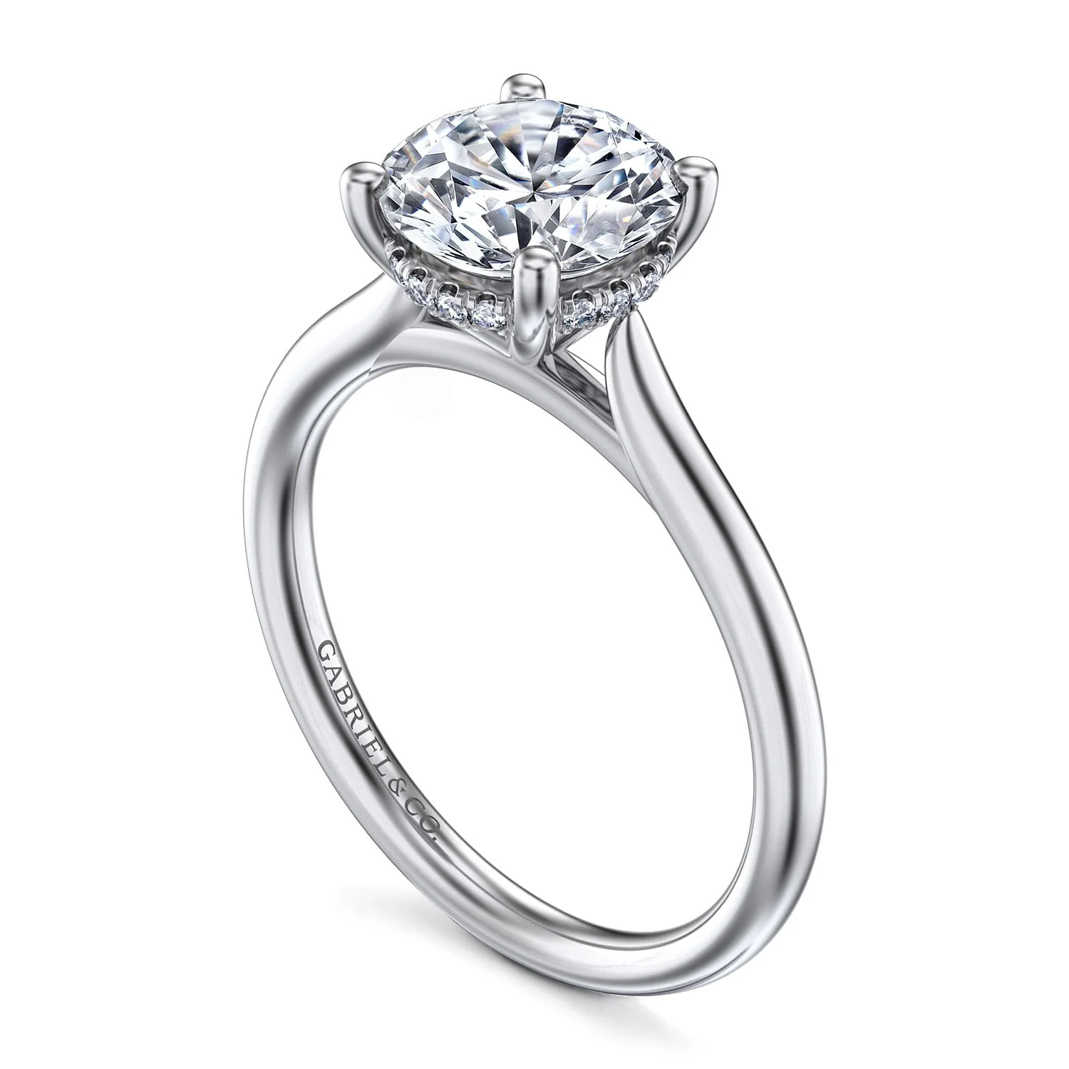 Gabriel & Co. 14 Karat White Gold Hidden Halo Round Semi-Mount Engagement Ring - Image 3