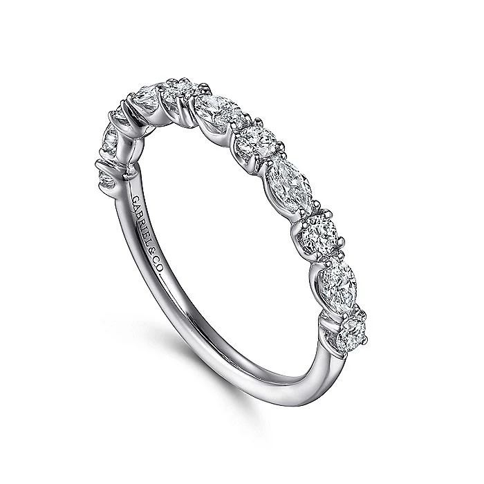 Gabriel & Co. 14 Karat White Gold Marquise and Round Diamond Anniversary Band - Image 3