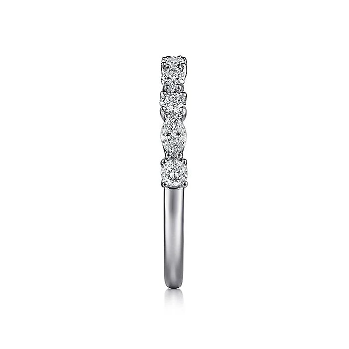 Gabriel & Co. 14 Karat White Gold Marquise and Round Diamond Anniversary Band - Image 4
