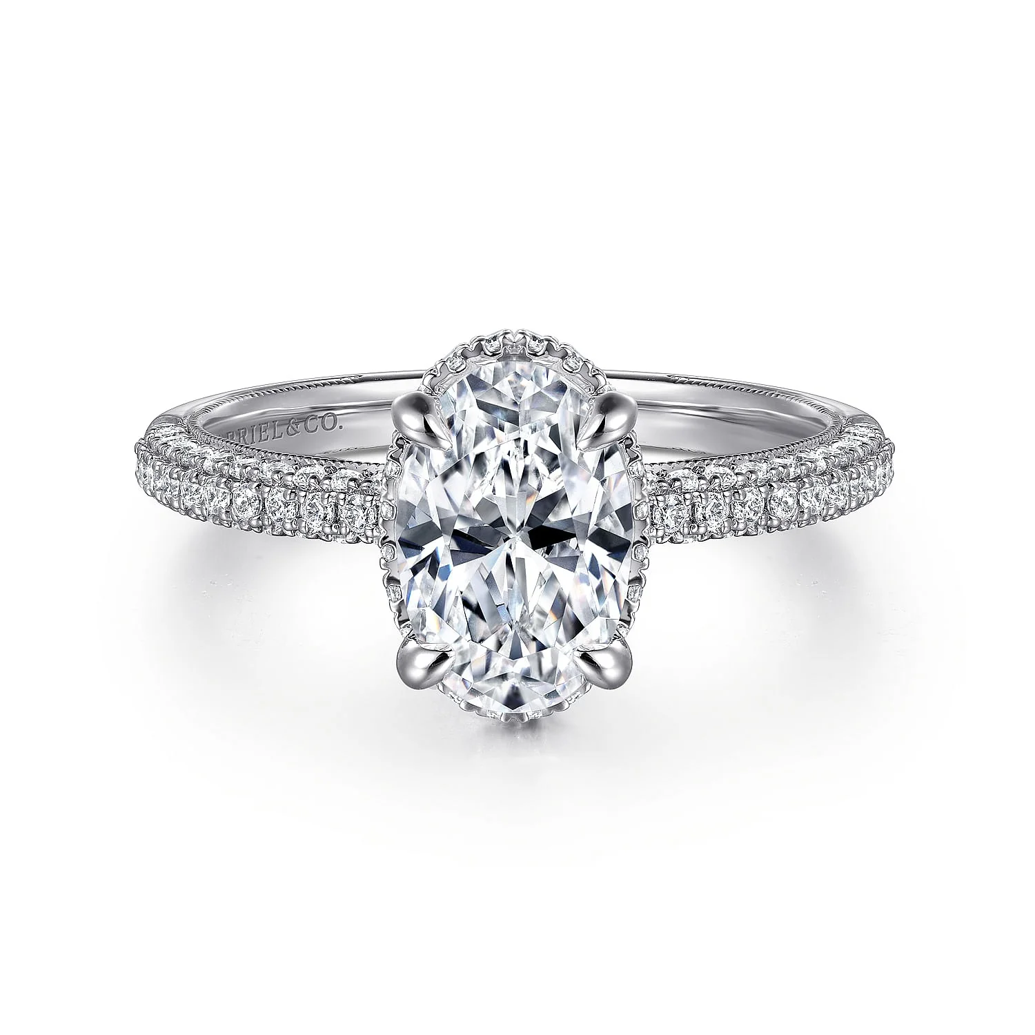 Gabriel & Co. 14 Karat White Gold Oval Hidden Halo Diamond Semi-Mount Engagement Ring