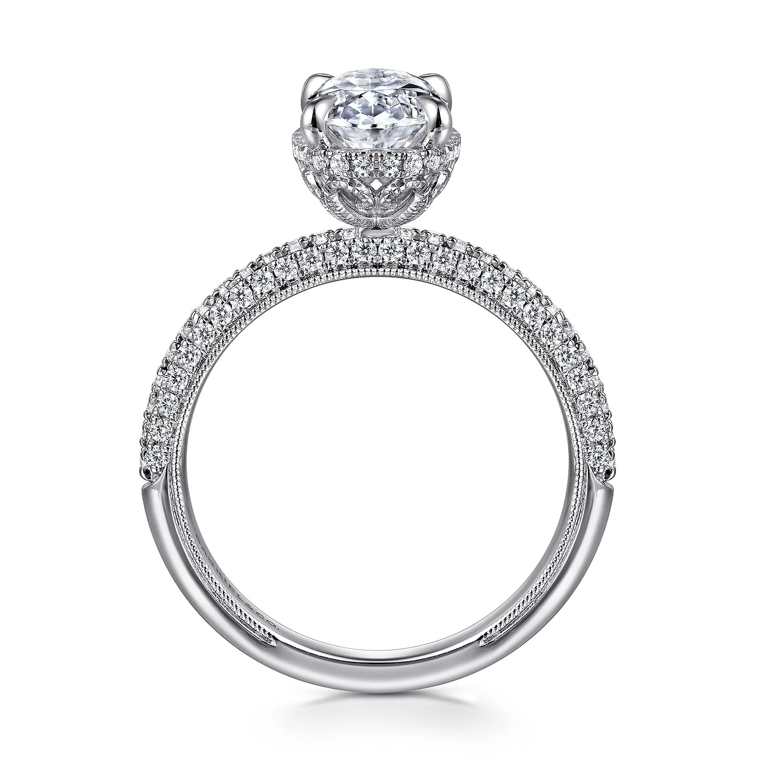 Gabriel & Co. 14 Karat White Gold Oval Hidden Halo Diamond Semi-Mount Engagement Ring - Image 2