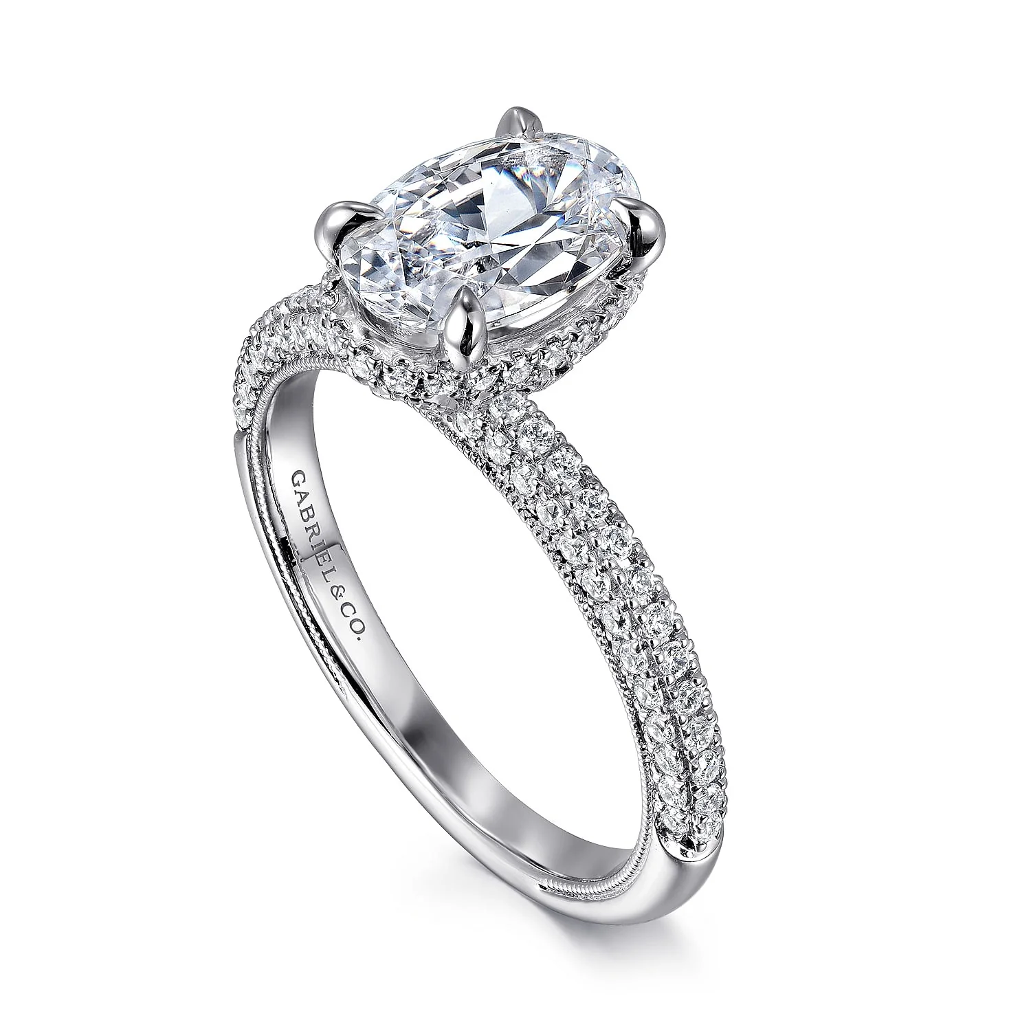 Gabriel & Co. 14 Karat White Gold Oval Hidden Halo Diamond Semi-Mount Engagement Ring - Image 3