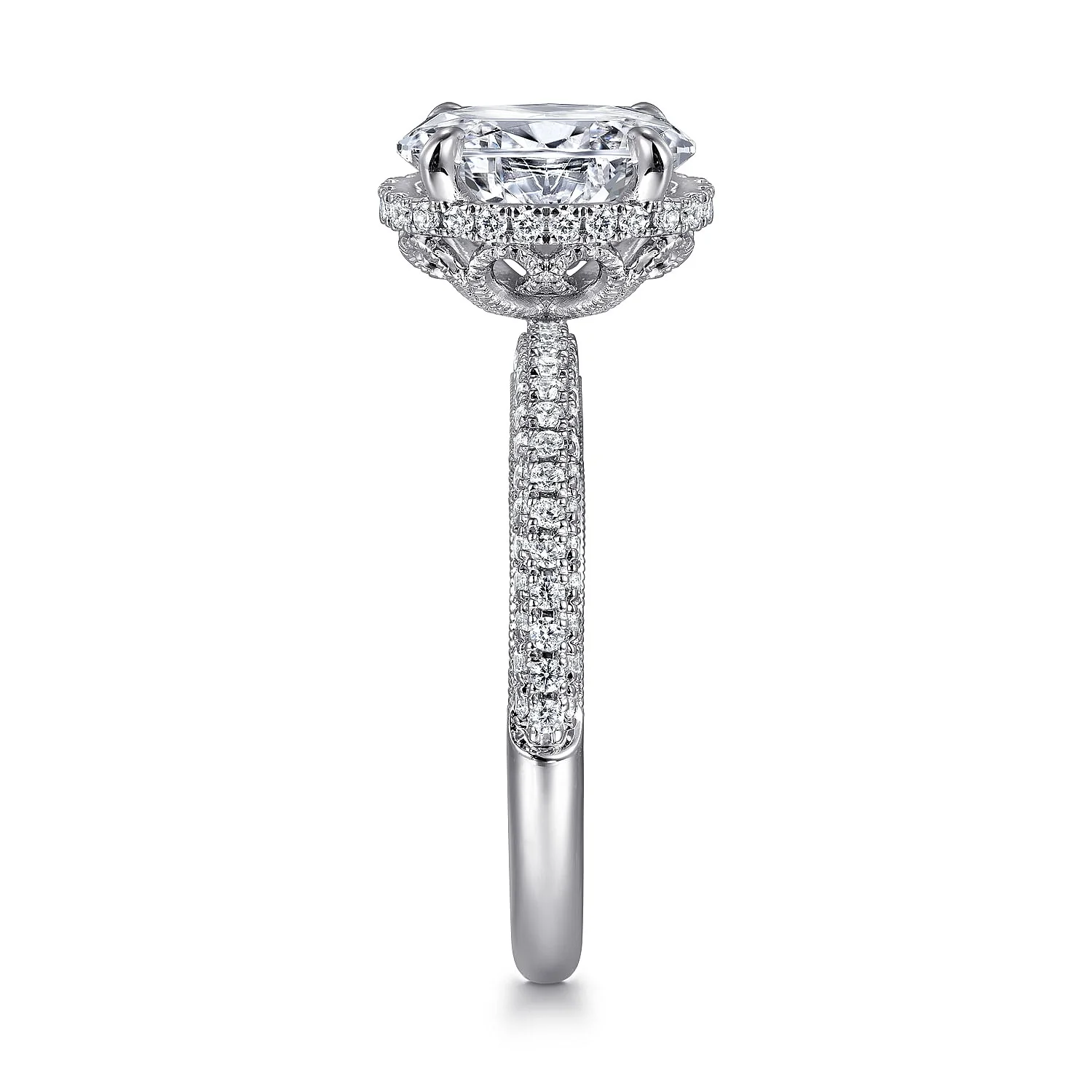 Gabriel & Co. 14 Karat White Gold Oval Hidden Halo Diamond Semi-Mount Engagement Ring - Image 4