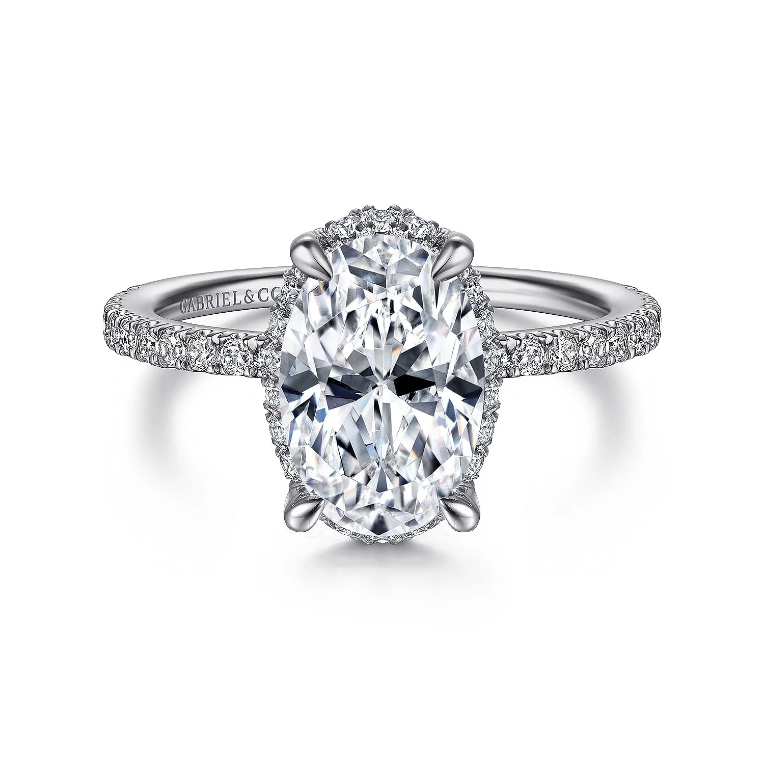 Gabriel & Co. 14 Karat White Gold Oval Hidden Halo Semi-Mount Diamond Engagement Ring
