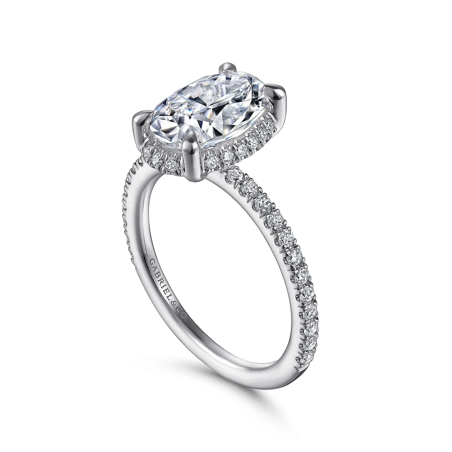 Gabriel & Co. 14 Karat White Gold Oval Hidden Halo Semi-Mount Diamond Engagement Ring - Image 3