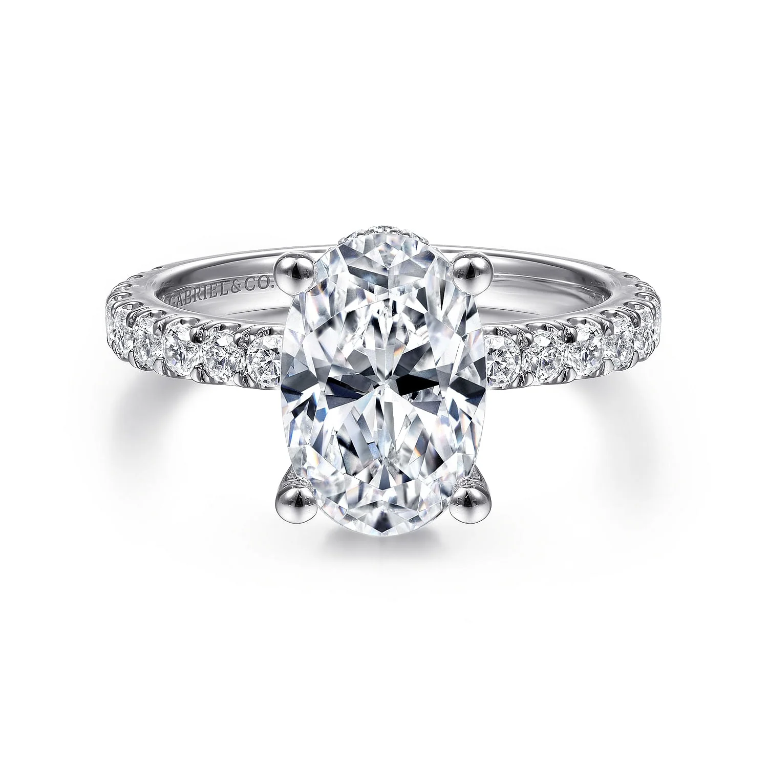 Gabriel & Co. 14 Karat White Gold Oval Hidden Halo Semi-Mount Engagement Ring