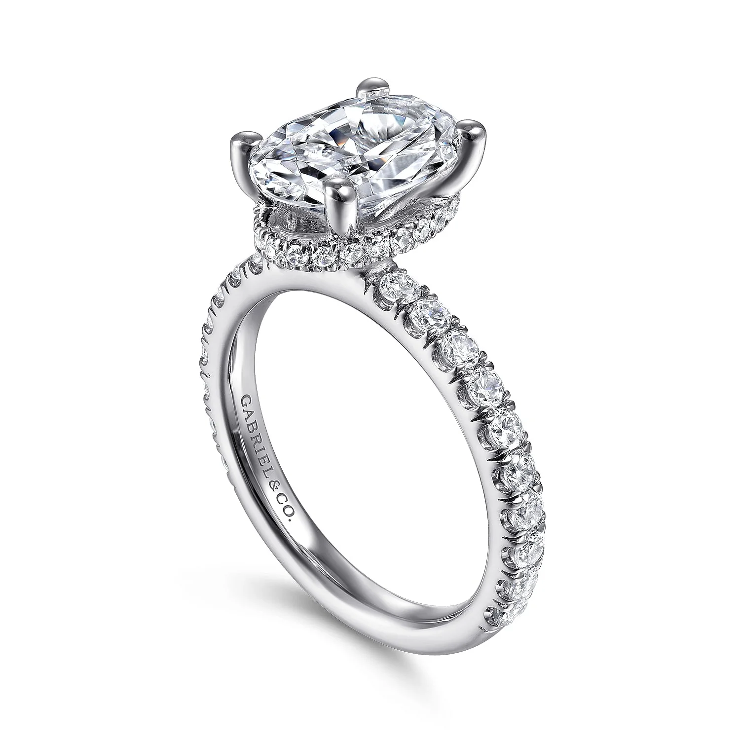 Gabriel & Co. 14 Karat White Gold Oval Hidden Halo Semi-Mount Engagement Ring - Image 3