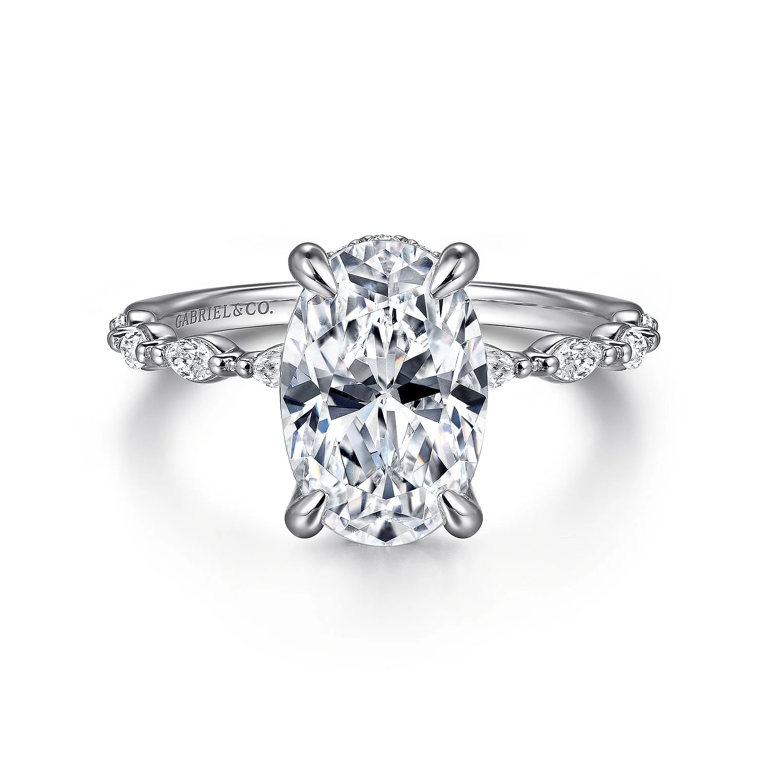 Gabriel & Co. 14 Karat White Gold Oval Hidden Halo Semi-Mount Engagement Ring