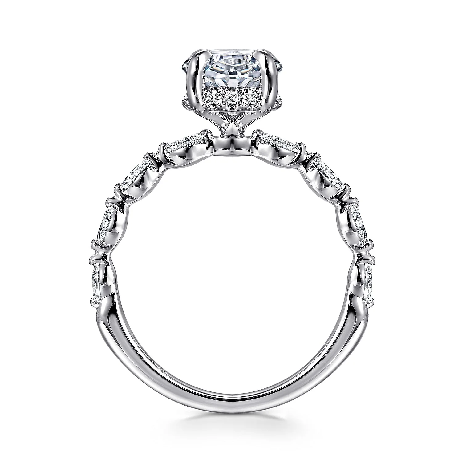 Gabriel & Co. 14 Karat White Gold Oval Hidden Halo Semi-Mount Engagement Ring - Image 2