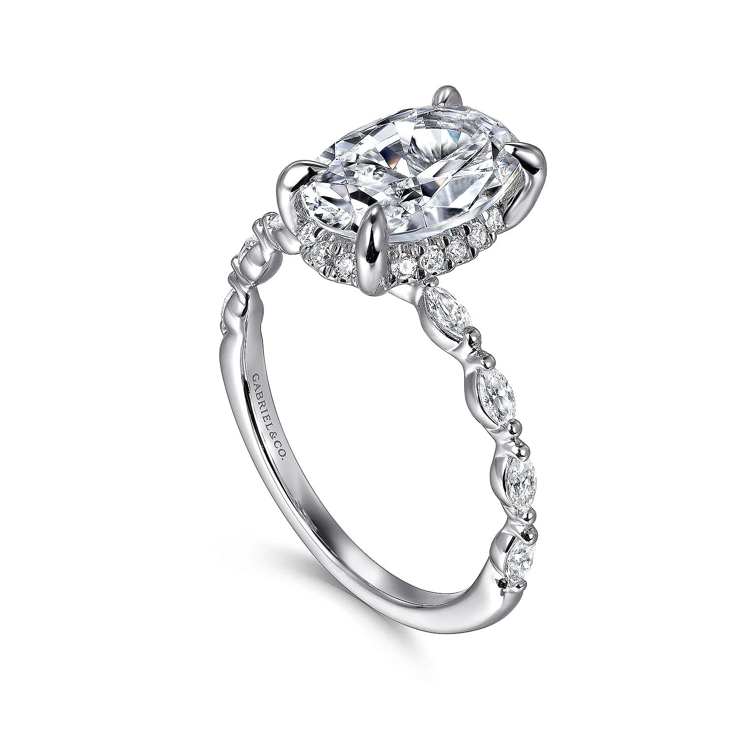 Gabriel & Co. 14 Karat White Gold Oval Hidden Halo Semi-Mount Engagement Ring - Image 3