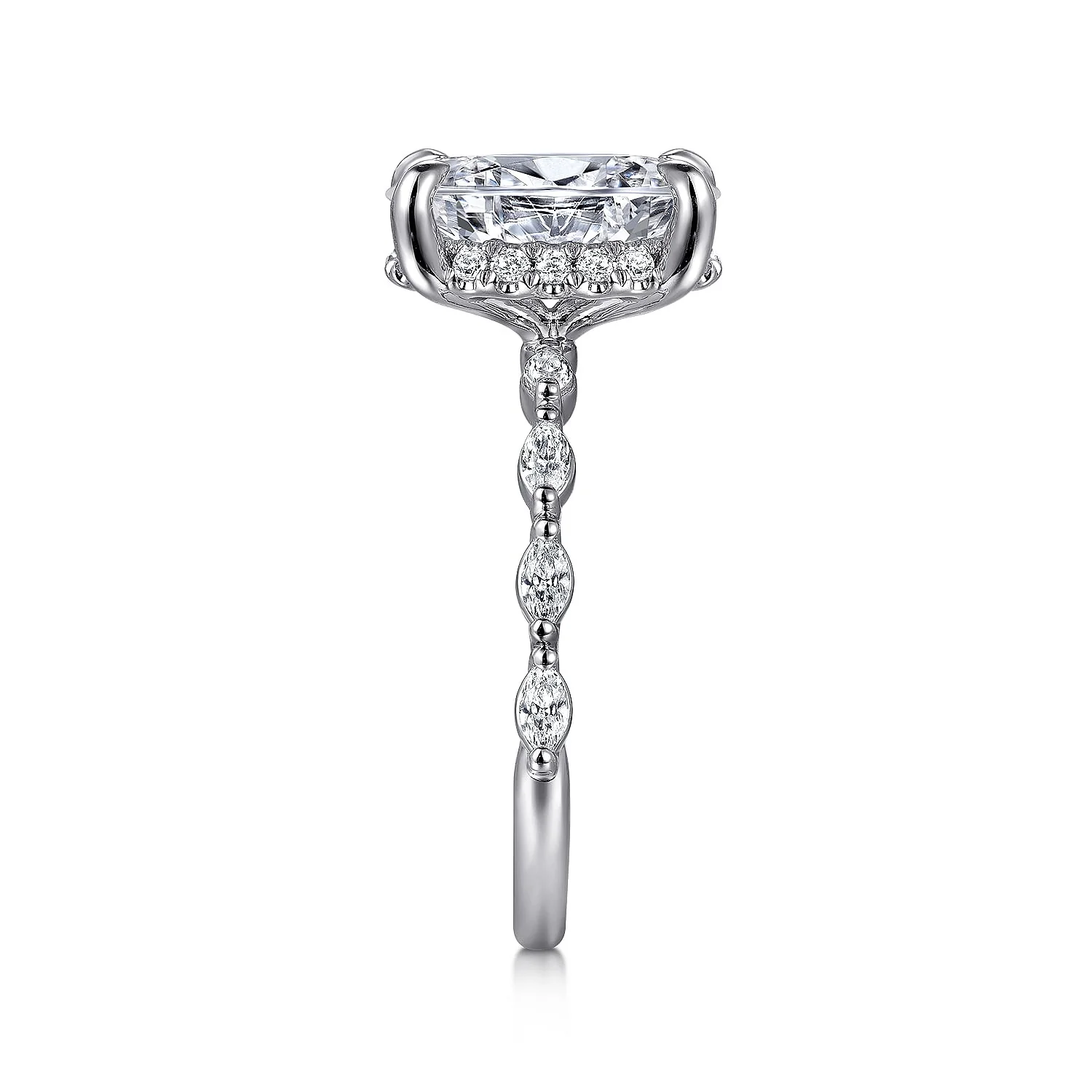 Gabriel & Co. 14 Karat White Gold Oval Hidden Halo Semi-Mount Engagement Ring - Image 4