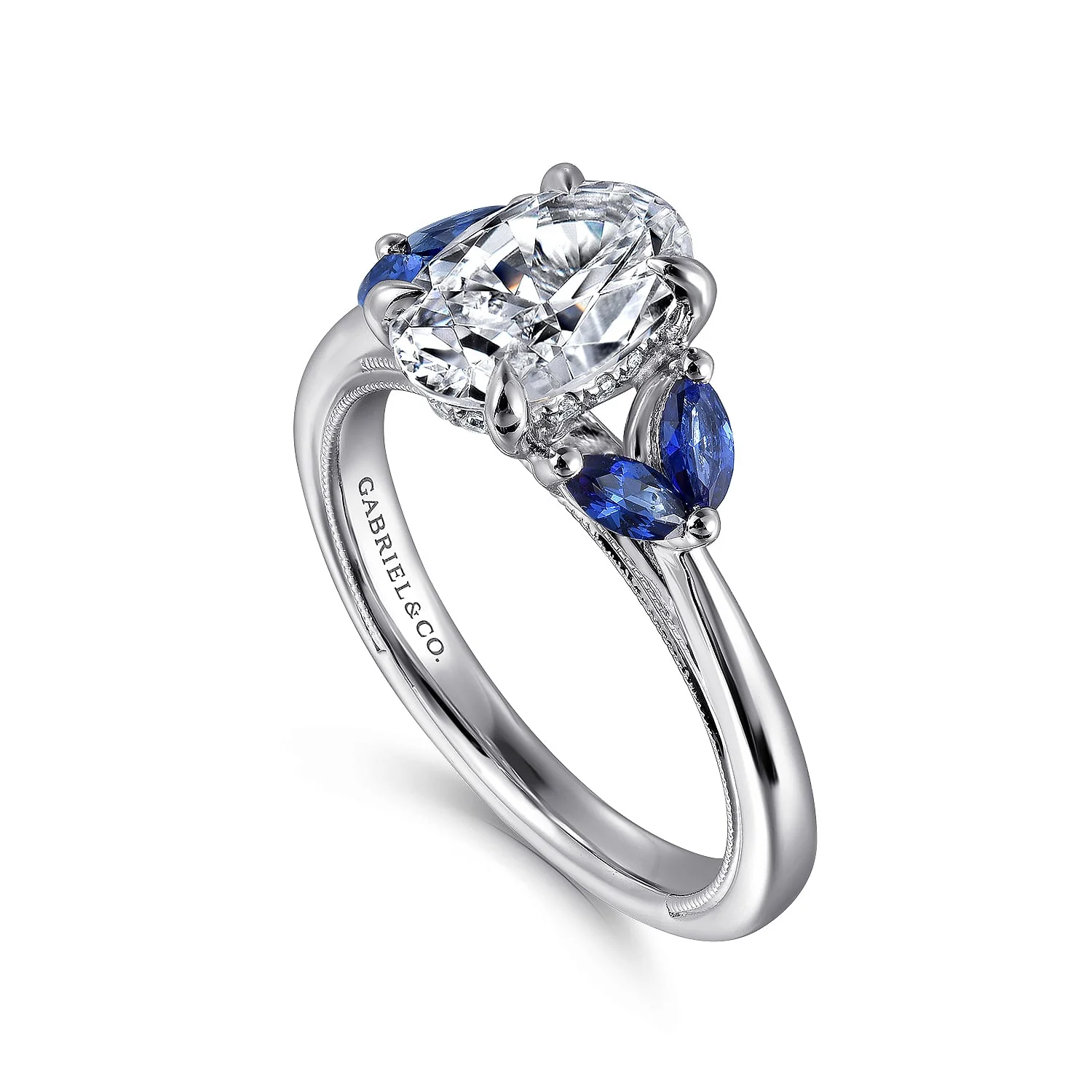 Gabriel & Co. 14 Karat White Gold Oval Semi-Mount Engagement Ring - Image 3