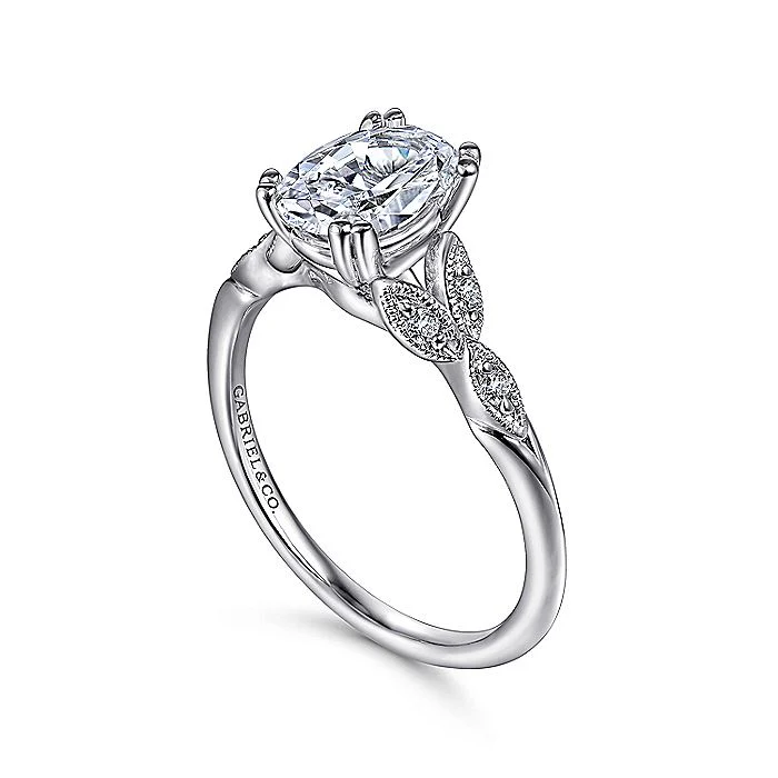 Gabriel & Co. 14 Karat White Gold Oval Semi- Mount Engagement Ring - Image 3